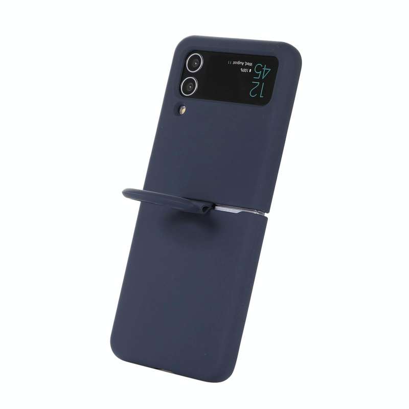 For Samsung Galaxy Flip 4 Silicone Integrated Ring Buckle Phone Case(Dark Blue)