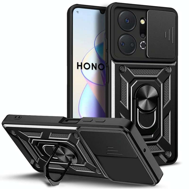 For Honor X7a 5G Sliding Camera Cover Design TPU+PC Phone Case(Black)