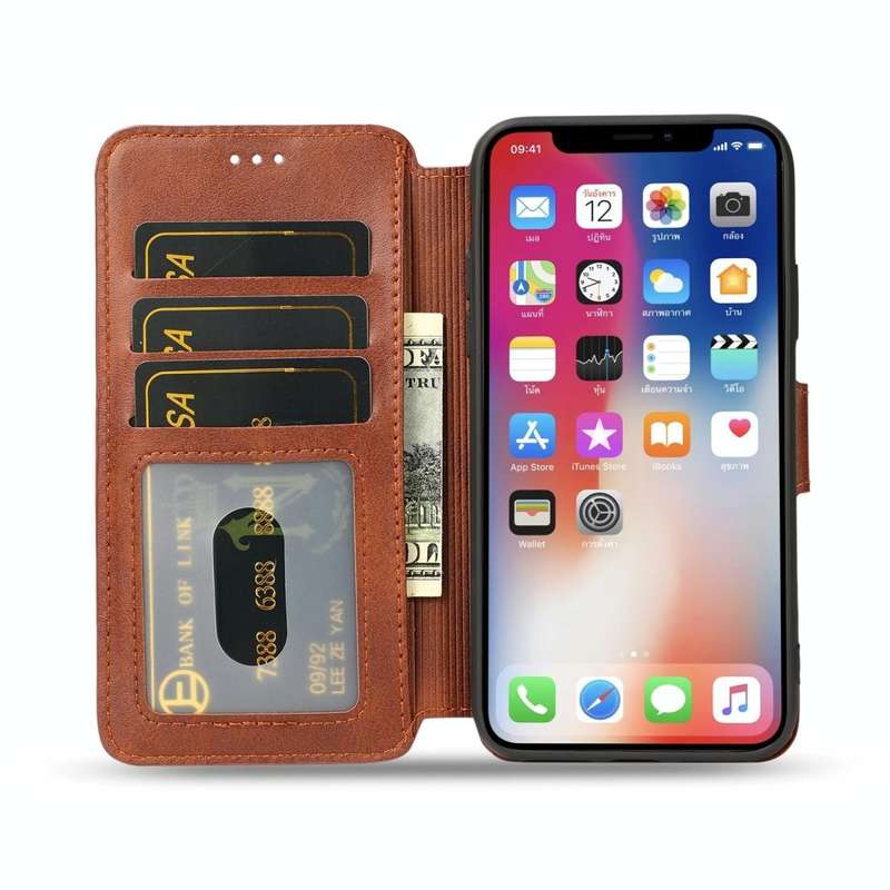For iPhone X / XS Calf Texture Magnetic Buckle Horizontal Flip Leather Case with Holder & Card Sl...