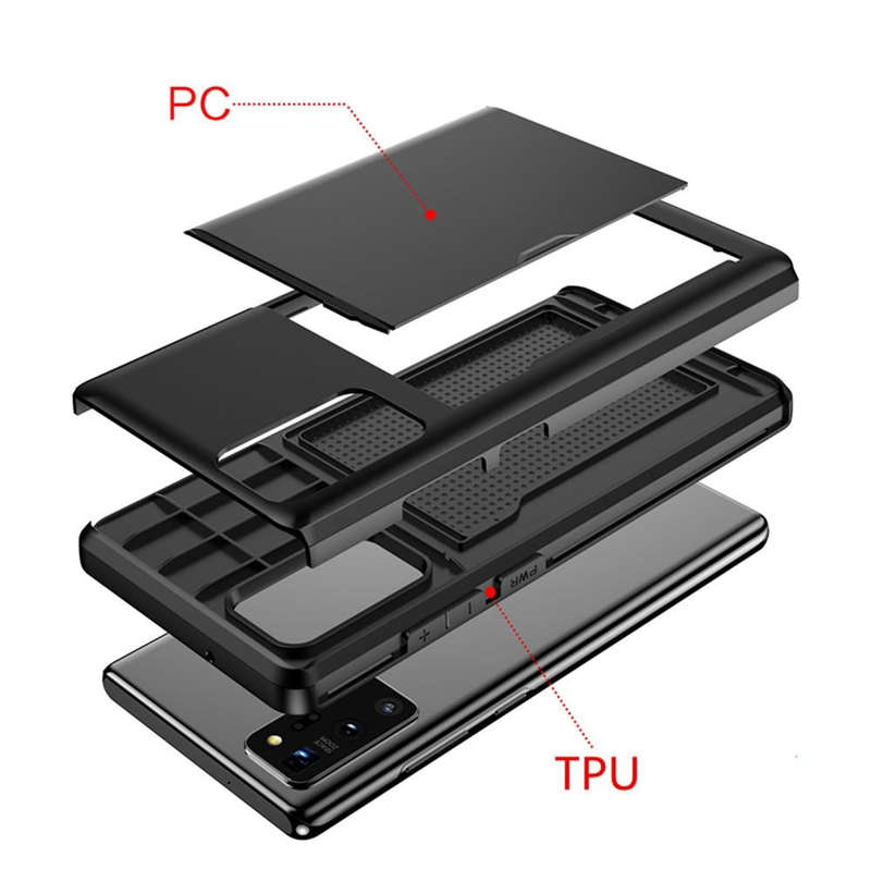 For Samsung Note20 Shockproof Rugged Armor Protective Case with Card Slot(Black)