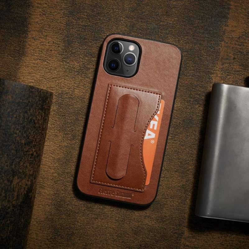 For iPhone 12 mini Fierre Shann Full Coverage Protective Leather Case with Holder & Card Slot(Brown)
