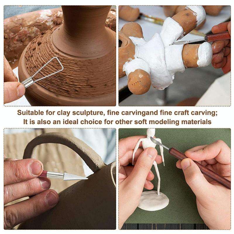 11 PCS/Set Pottery Wooden Rod Carving Scraper Clay Aid