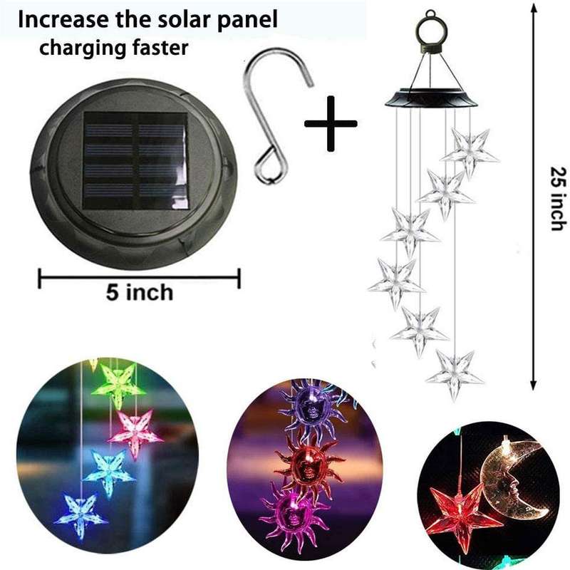 Outdoor Colorful LED Solar Wind Chime Light Garden Park Decorative Waterproof Light(Black Shell Sun)
