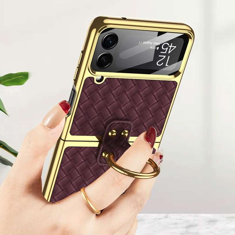 For Samsung Galaxy Z Flip4 GKK Weave Texture Electroplating Protective Phone Case(Blue)