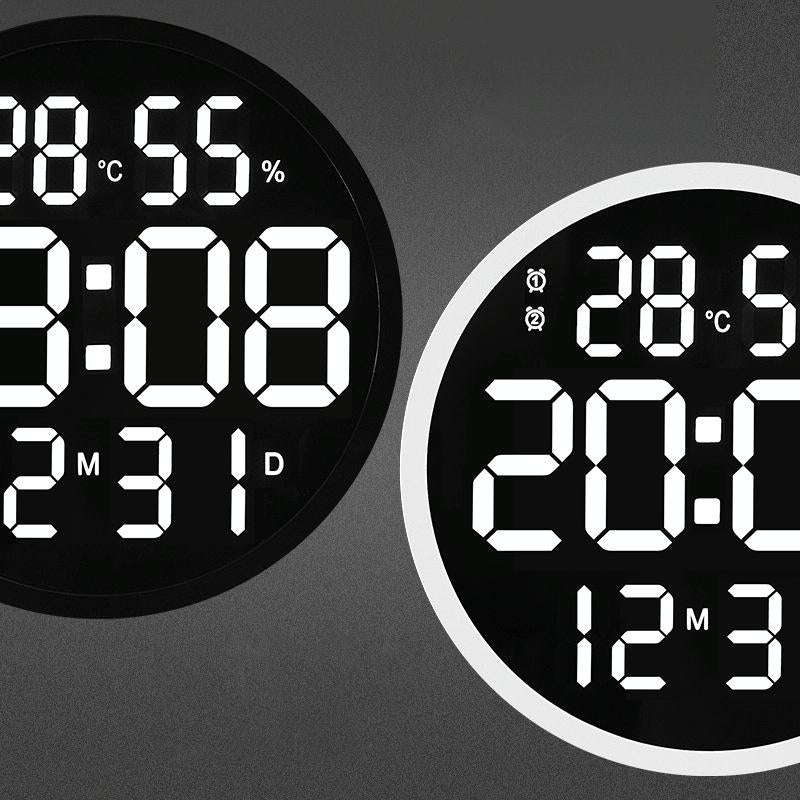 6620 12 Inch LED Simple Wall Clock Living Room Round Silent Digital Temperature And Humidity Elec...