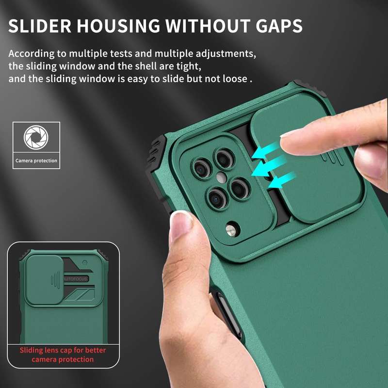 For Samsung Galaxy A12 5G Stereoscopic Holder Sliding Camshield Phone Case(Dark Green)