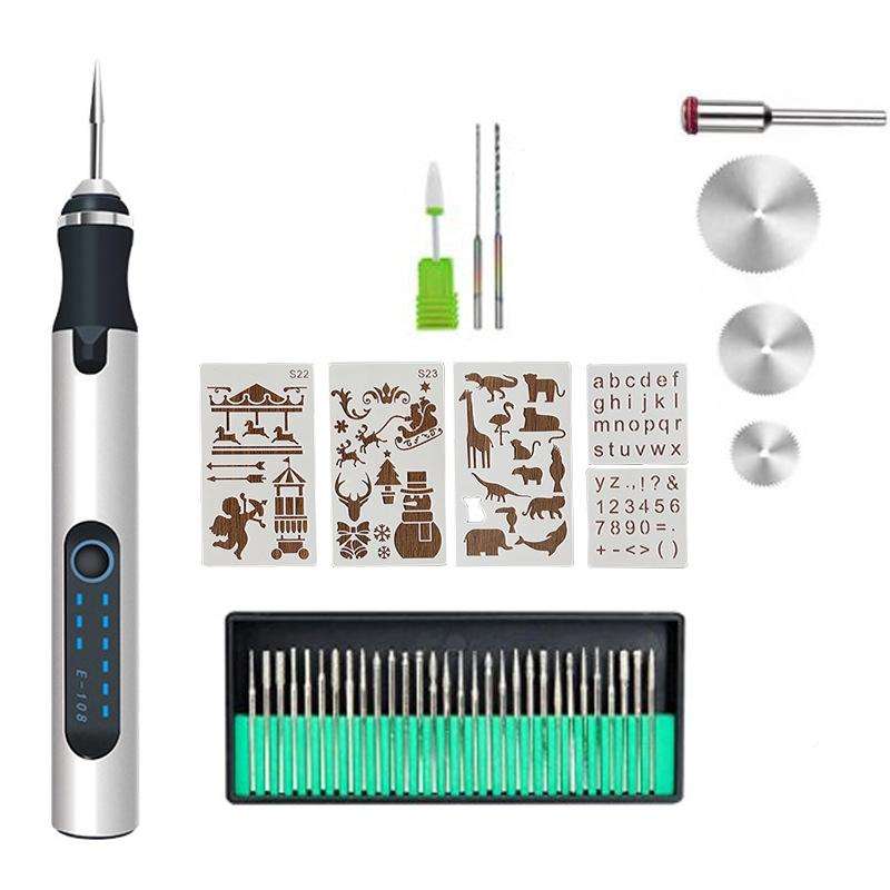 SNJ-3681 Mini Engraving Pen Wireless Polishing Electric Grinder(Silver Carving Template Set)