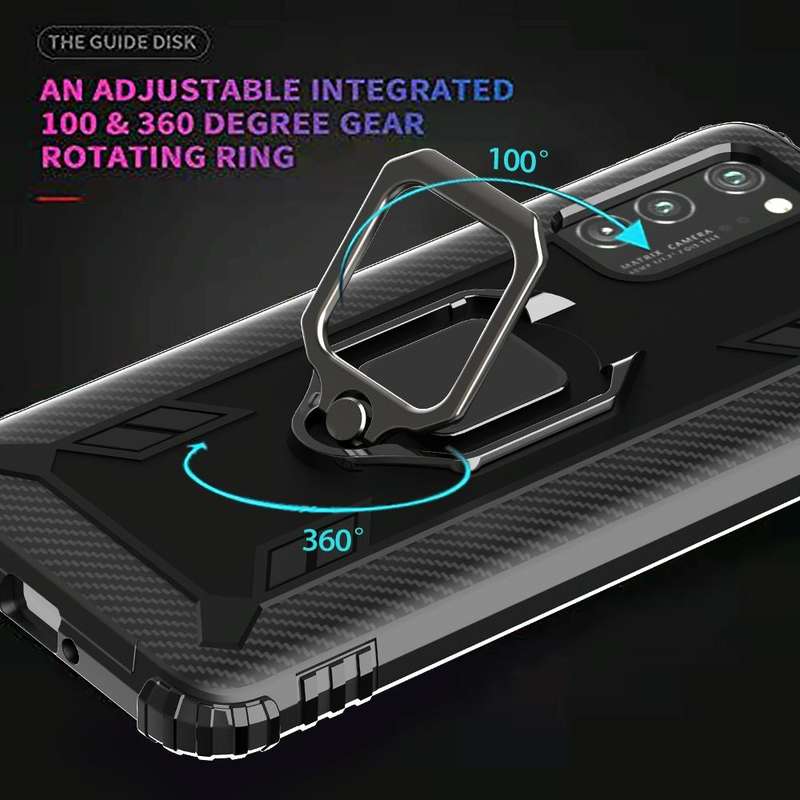 For Huawei P40 Carbon Fiber Protective Case with 360 Degree Rotating Ring Holder(Black)