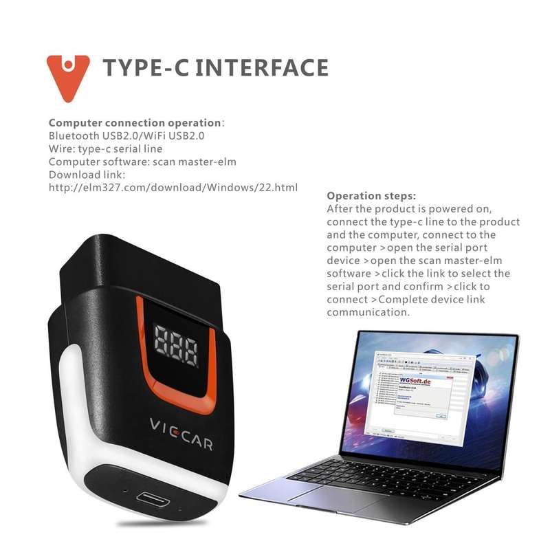 Viecar VP004 Car Mini OBD + USB / Type-C Interface Fault Detector V1.5 WiFi Diagnostic Tool