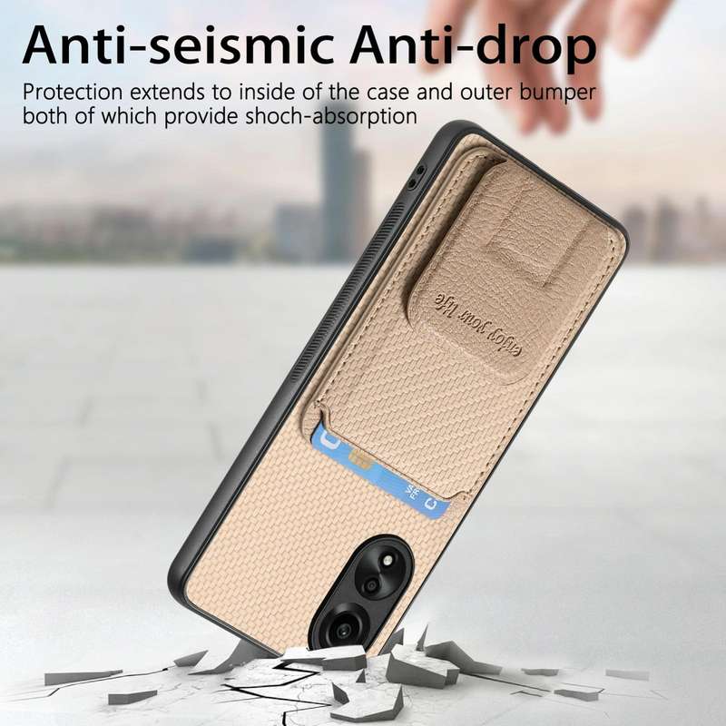 For OPPO Reno10 Pro+ Carbon Fiber Card Bag Fold Stand Phone Case(Khaki)