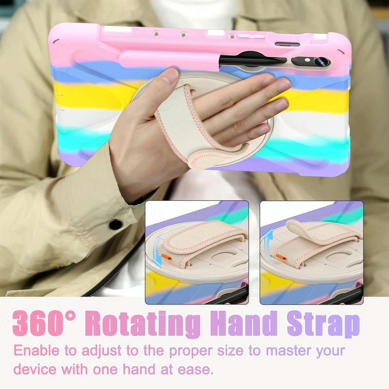 For Samsung Galaxy Tab S9 / S8 / S7 Rotary Handle Grab TPU + PC Tablet Case(Colorful Pink)