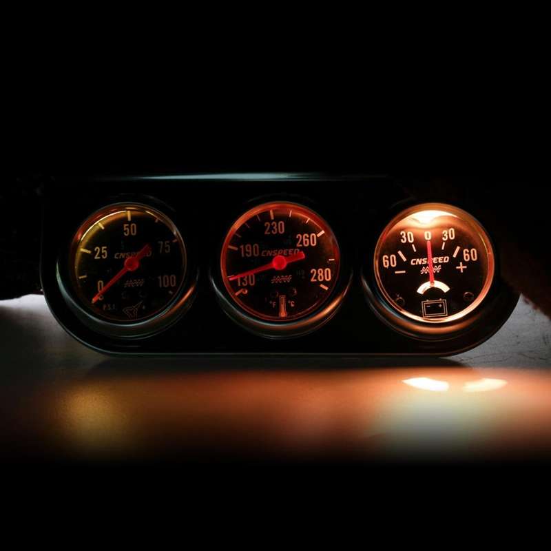 52mm 12V Universal Car Modified Triple Meter 3 in 1 Gauge Oil Press Gauge + Water Temperature Gau...