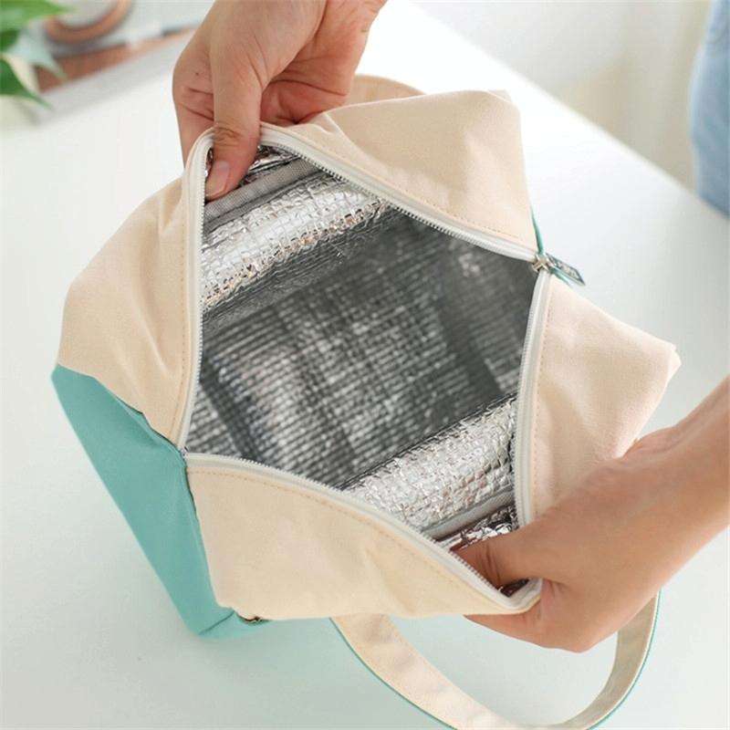 Portable Aluminum Foil Lunch Box Bag Cartoon Thick Insulation Bag Canvas Lunch Bag(Black)
