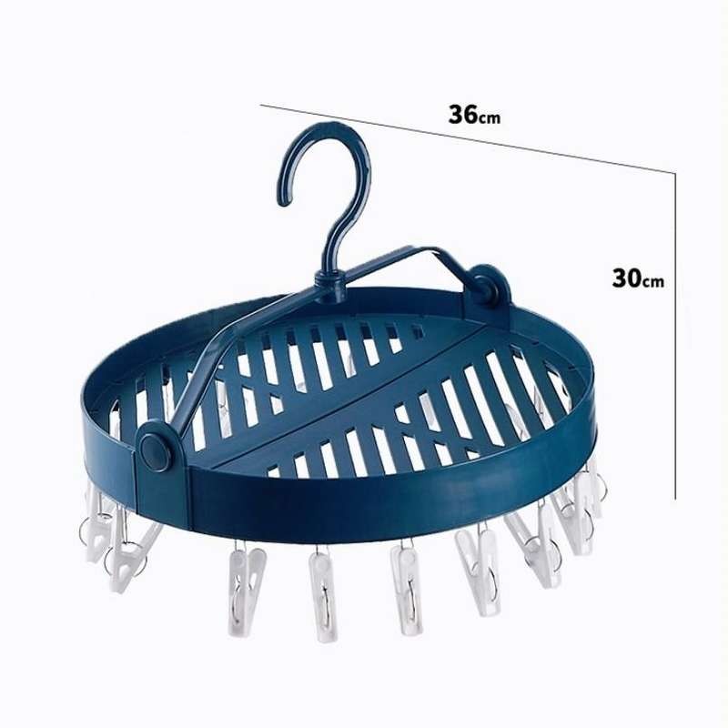 Sock Clip Round Drying Rack Folding Plastic Long Clothespin(Blue)