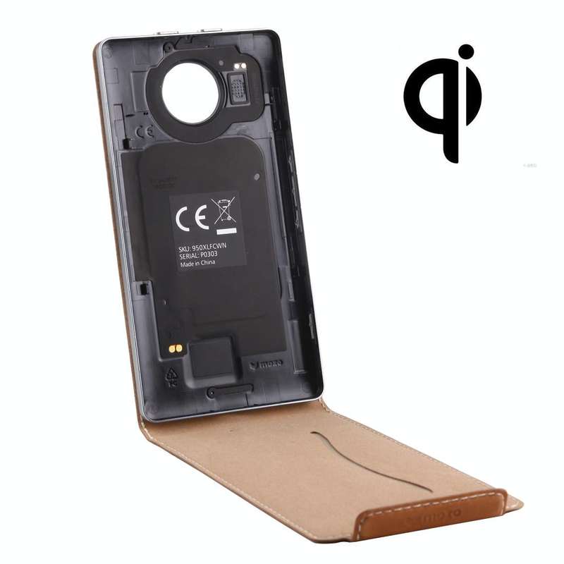 Vertical Flip Genuine Leather Case + QI Wireless Standard Charging Back Cover For Microsoft Lumia...