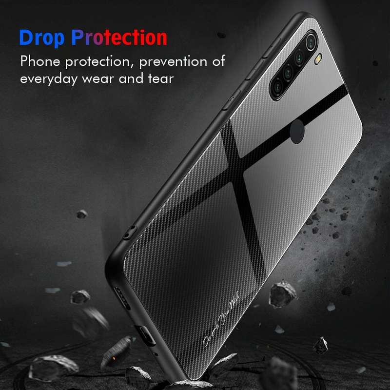 For Xiaomi Redmi Note 8 Carbon Fiber Texture Gradient Color Glass Case(White)