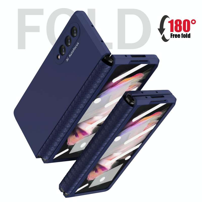 For Samsung Galaxy Z Fold3 5G 360 Full Body TPU Hinge Flip Phone Case(Blue)