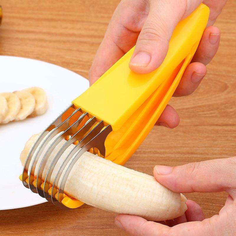 Kitchen Tool Banana Slicer Cutter Chopper for Fruit Salad(Yellow)