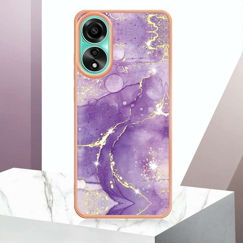 For OPPO A78 4G Electroplating Marble Dual-side IMD Phone Case(Purple 002)