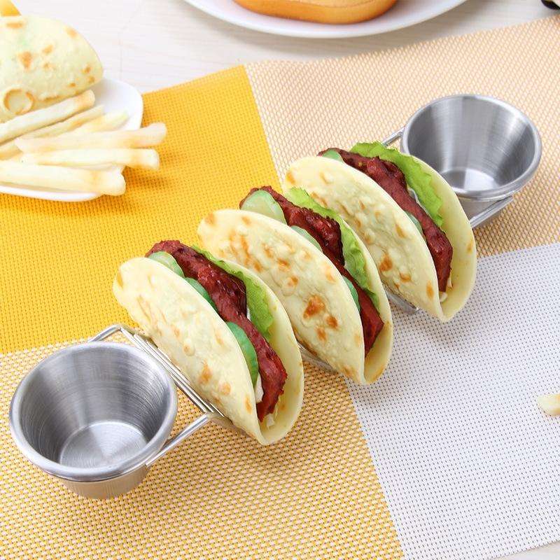 Taco Rack Stainless Steel 304 Taco Rack Taco Pancake Stand, Specification: Single Cup At Both Ends