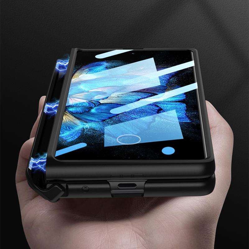 For vivo X Fold GKK Magnetic Hinge Flip Phone Case with Holder(Blue)