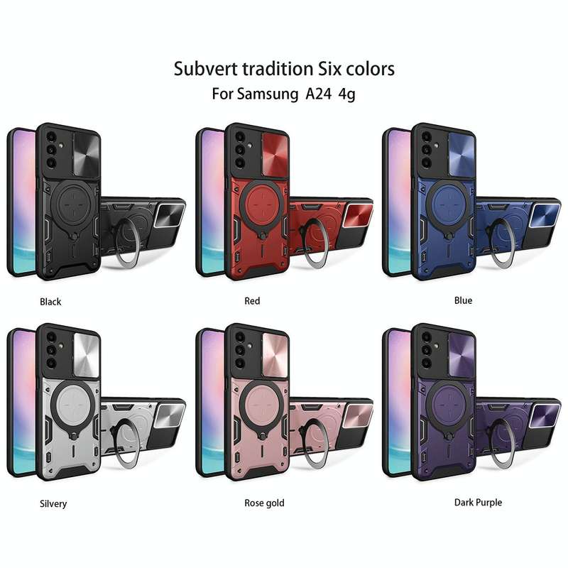 For Samsung Galaxy A24 4G CD Texture Sliding Camshield Magnetic Holder Phone Case(Pink)