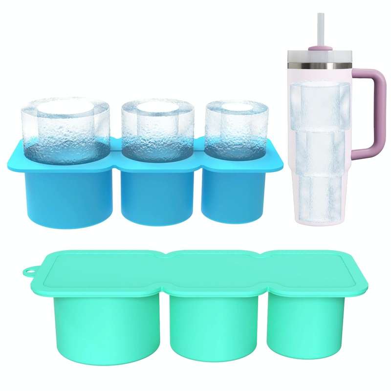 Silicone Ice Molds With Lid For Stanley Tumblers Cups Can Making 3 Hollow Cylinders(Green)