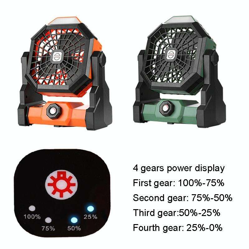 Outdoor Infinitely Variable Speed Portable Large Wind Charging Camping Lighting Fan(Black Green)