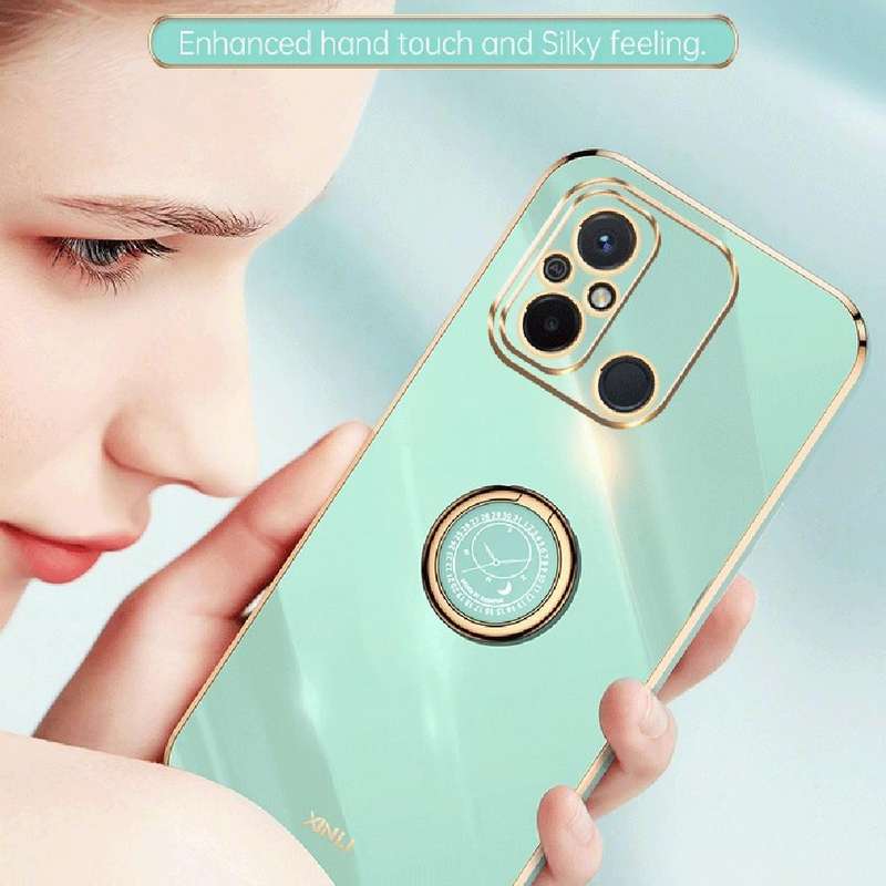 For Xiaomi Redmi 12C 4G XINLI Straight Edge 6D Electroplate TPU Phone Case with Ring Holder(Black)