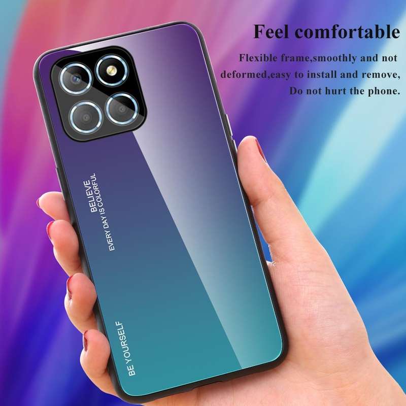 For Honor X8 Gradient Color Glass Phone Case(Green Cyan)