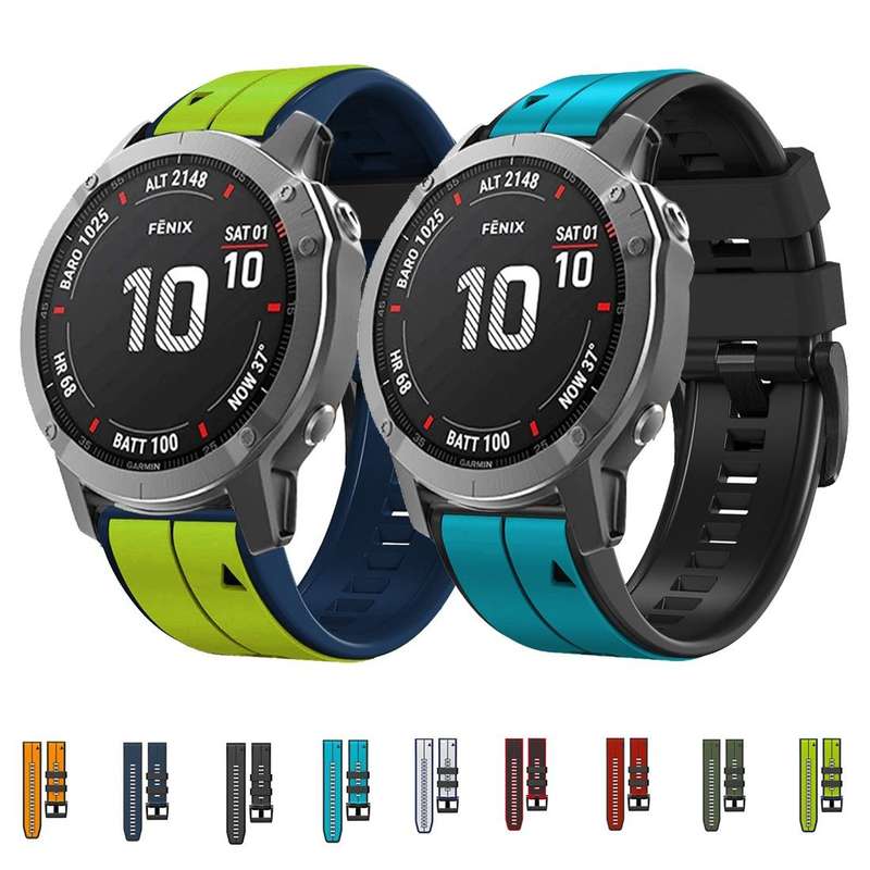For Garmin Fenix 6 22mm Silicone Sports Two-Color Watch Band(White+Dark Blue)