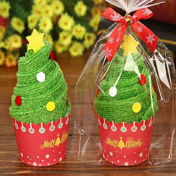 Christmas Creative Cake Towel Gift Washcloth Christmas Cute Towel Presents(Christmas Tree)