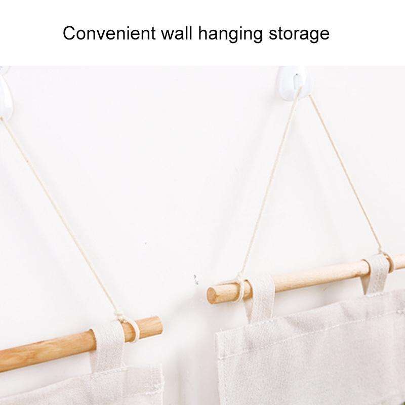 3-Pockets Cotton Linen Wall Hanging Door Pouch Bedroom Home Storage Pocket Hanging Bag(Gray)