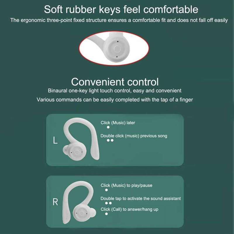 T20 TWS Bluetooth Hooks Wireless Sports Headphones with Charging Box IPX6 Waterproof Noise-cancel...