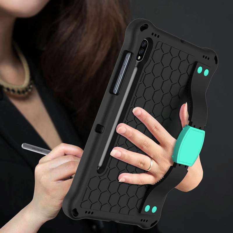 For Samsung Galaxy Tab S8 / Tab S7 Honeycomb Design EVA + PC Tablet Case with Strap(Black+Mint Gr...