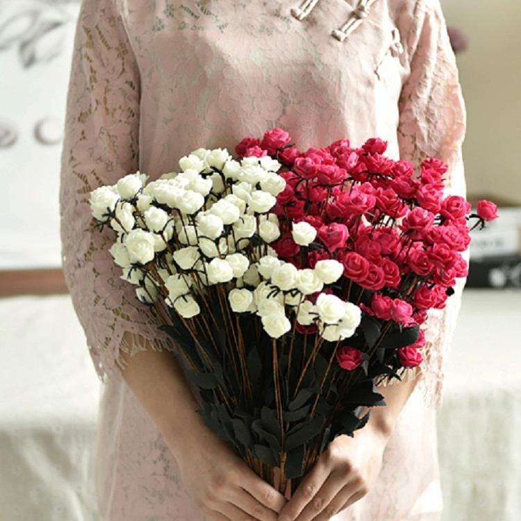 Artificial Rose Bud Wedding Decoration Flower Arrangement Party Home Decoration(Red)
