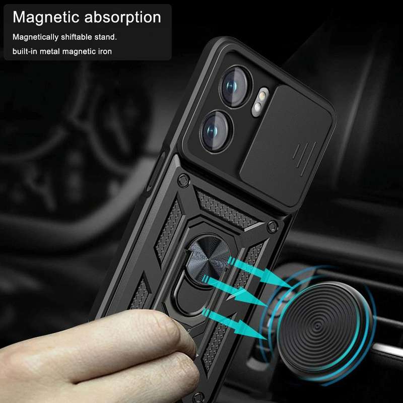 For OPPO A77/A57 Sliding Camera Design TPU + PC Phone Case(Black)