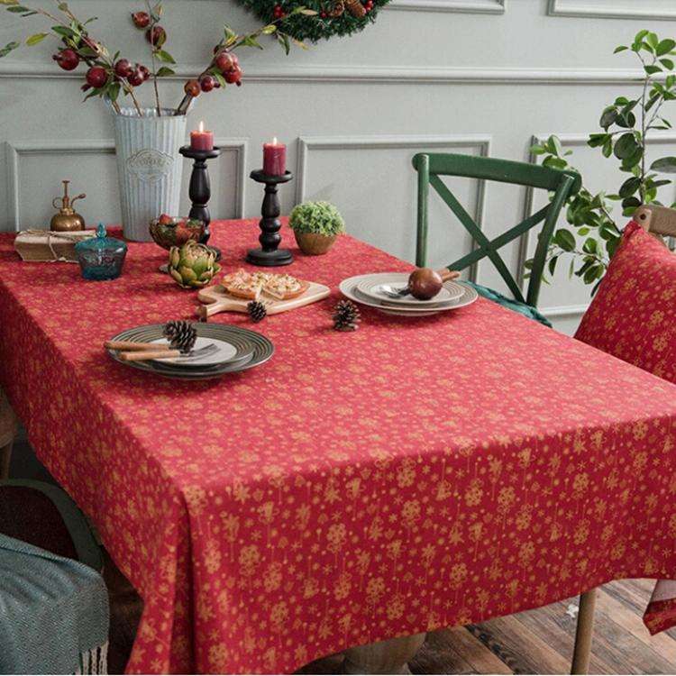 Linen Cotton Christmas Party Tablecloth Rectangle Bronzing Dinning Table Cover, Size:90x90cm(Red)