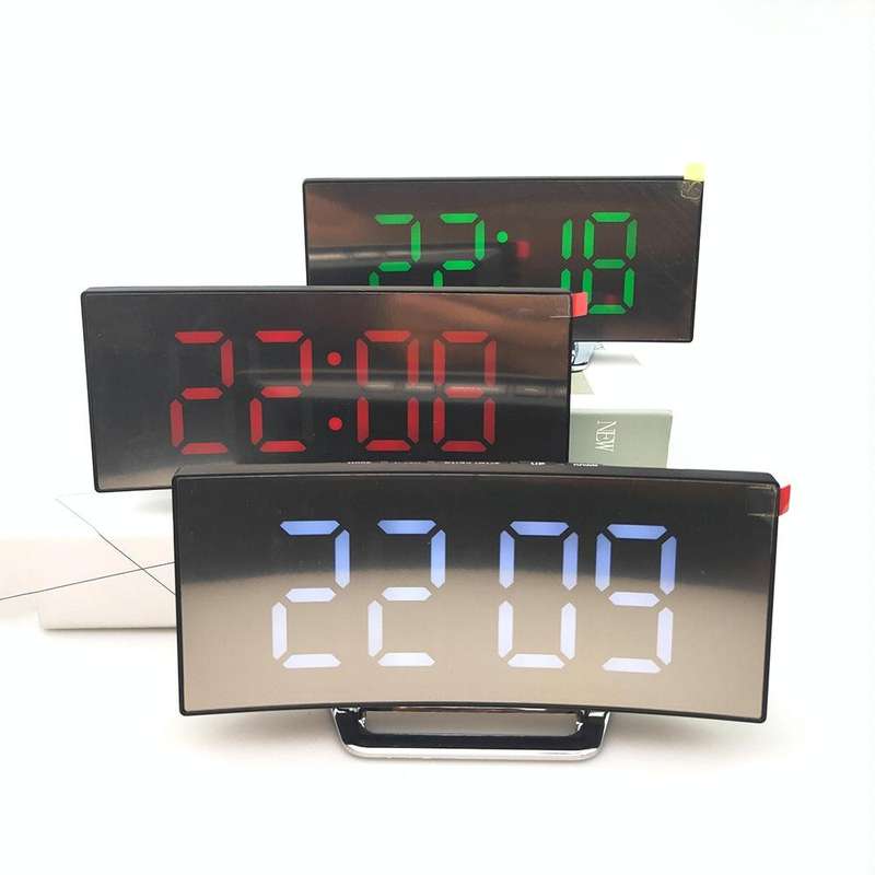 6507 Curved Big Screen Electronic Clock LED Mirror Mute Alarm Clock(White)