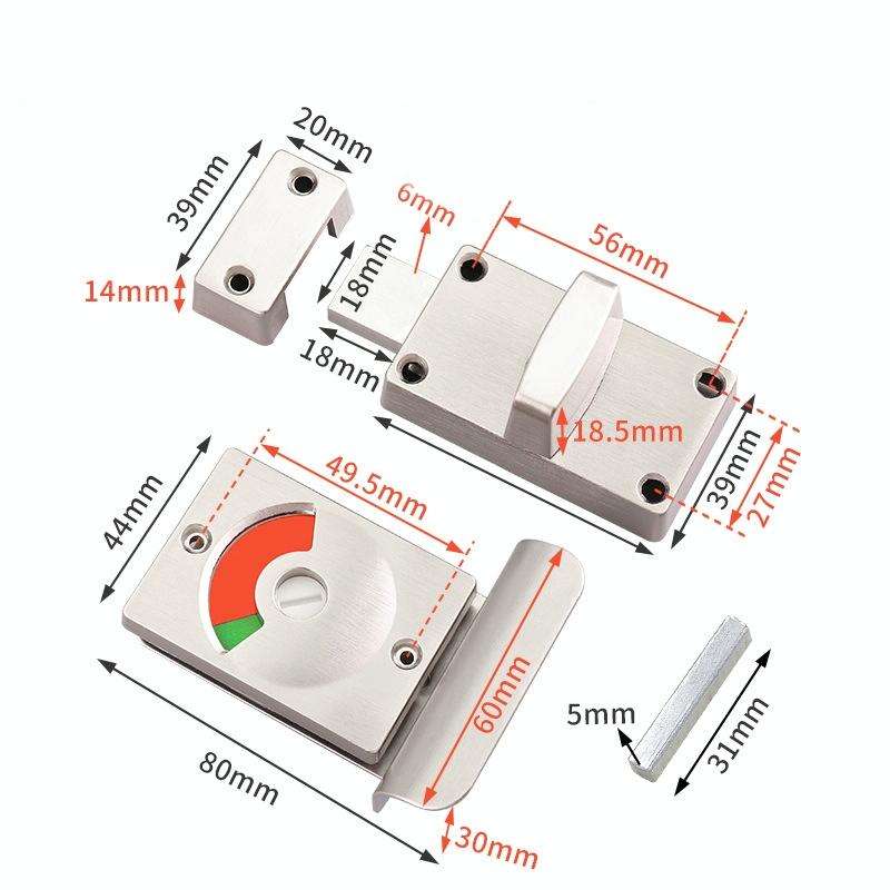 Toilet Red & Green Display Door Lock Public Toilet Stainless Steel Bolt Lock Indicating lock With...