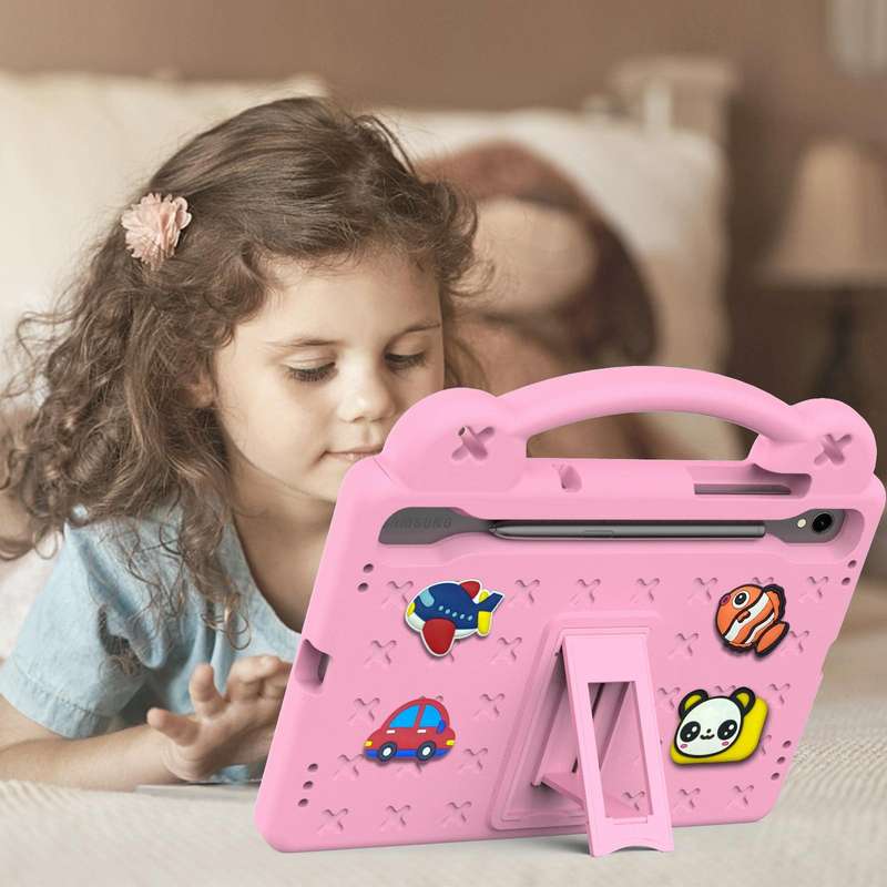 For Samsung Galaxy Tab S9 FE / X510N Handle Kickstand Children EVA Shockproof Tablet Case(Pink)