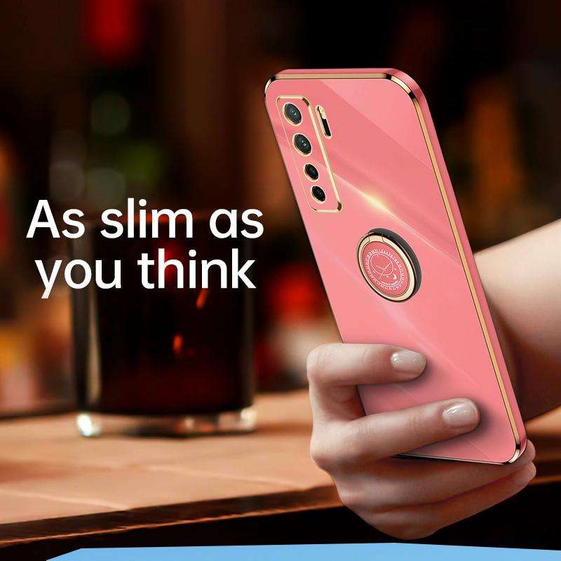 For Huawei nova 7 SE XINLI Straight 6D Plating Gold Edge TPU Shockproof Case with Ring Holder(Cel...