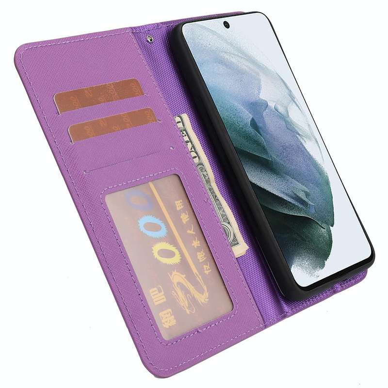 For Samsung Galaxy S21 FE 5G Cross Texture Detachable Leather Phone Case(Purple)