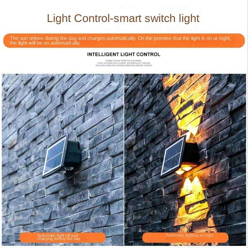 6LED Solar Wall Lamp Outdoor Waterproof Up And Down Double-headed Spotlights(Yellow Light)