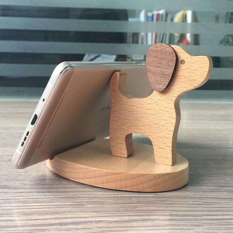 Wooden Mobile Phone Bracket Beech Lazy Mobile Phone Holder,Style: Puppy