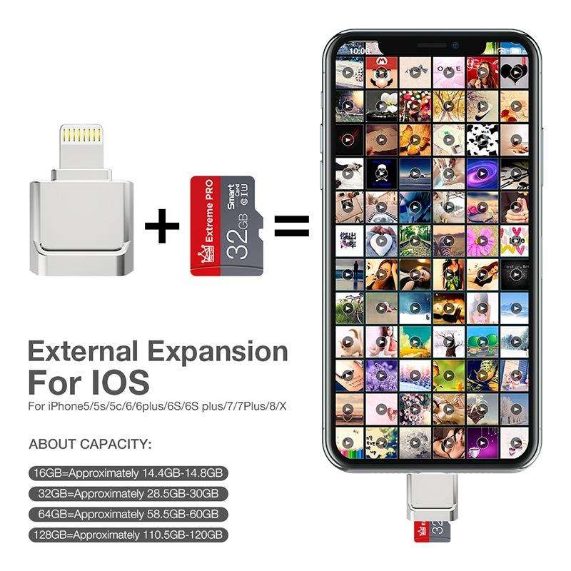 MicroDrive 8pin To TF Card Adapter Mini iPhone & iPad TF Card Reader (Black)