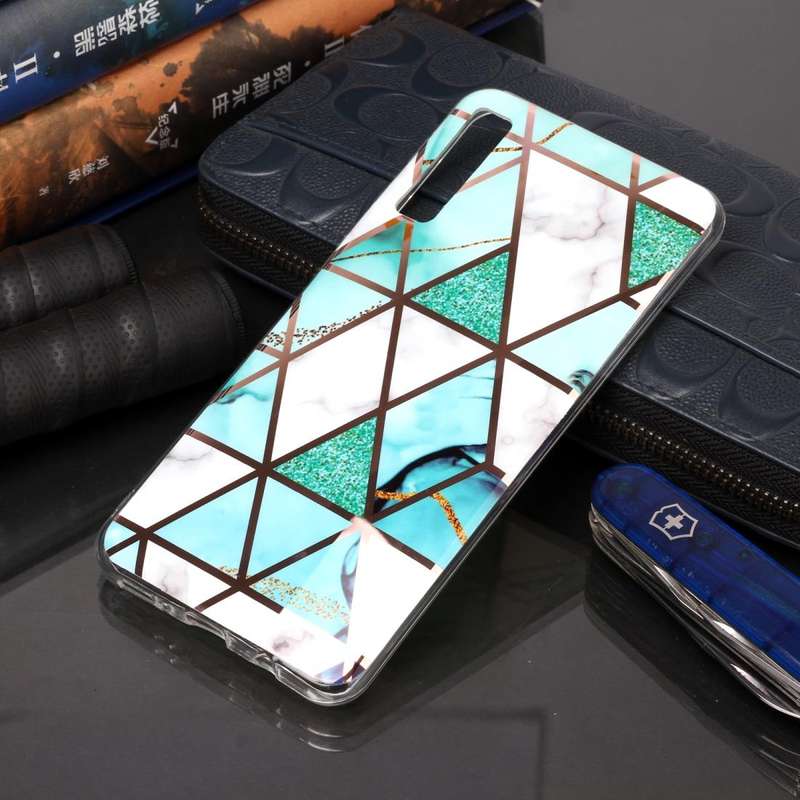 For Galaxy A7 (2018) Plating Marble Pattern Soft TPU Protective Case(Green White)