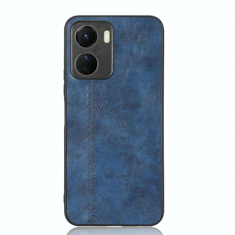 For vivo Y16 4G Sewing Cow Pattern Skin PC + PU + TPU Case(Blue)