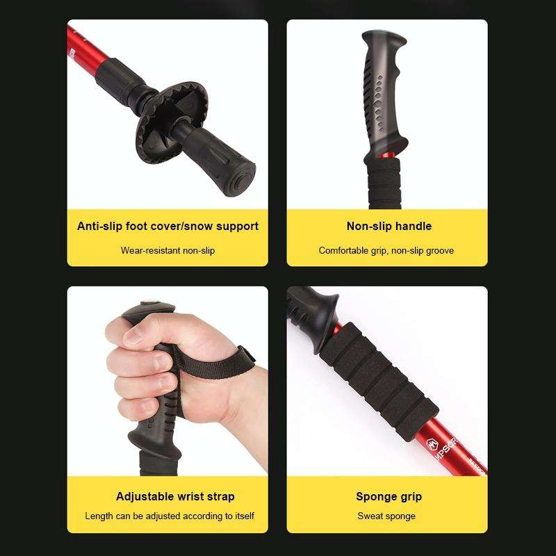 Folding Adjustable Crutch / Walking Stick with Compass, Height: 0.5-1.1m (Random Color Delivery)