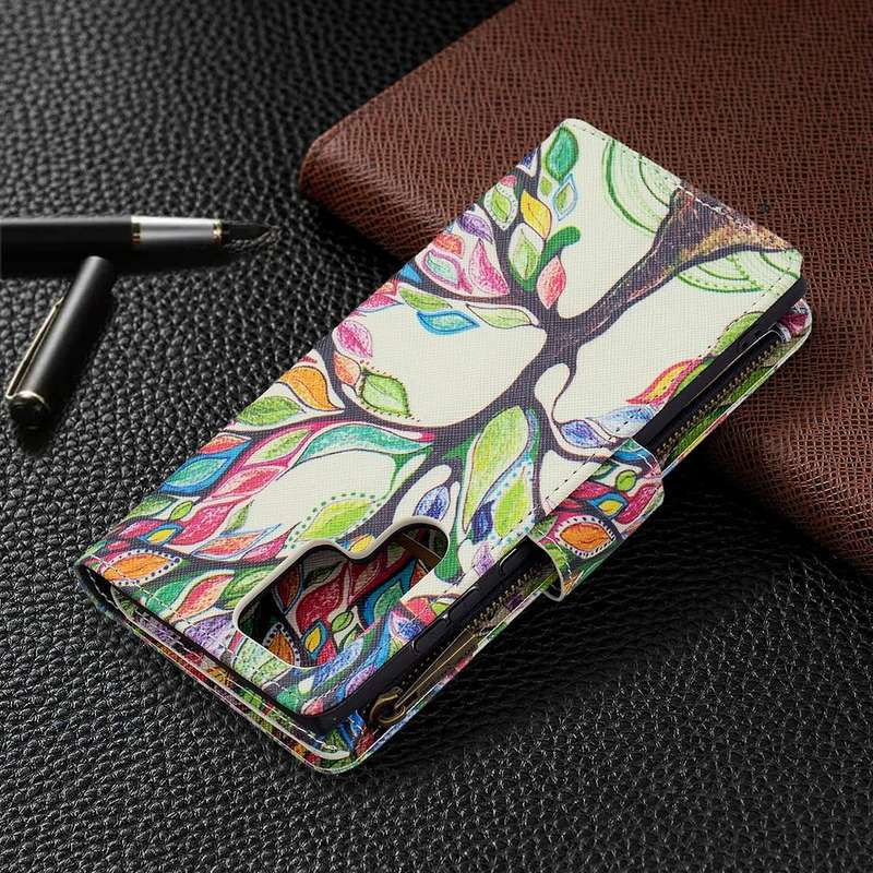For Samsung Galaxy S22 Ultra 5G Colored Drawing Pattern Zipper Horizontal Flip Phone Leather Case...
